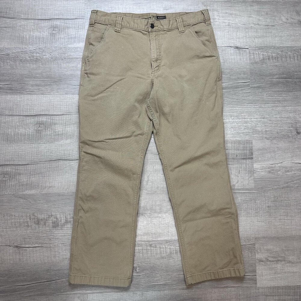 Carhartt Rugged Flex Relaxed Straight Rigby Dungaree Work Pants Mens 36x30 Beige